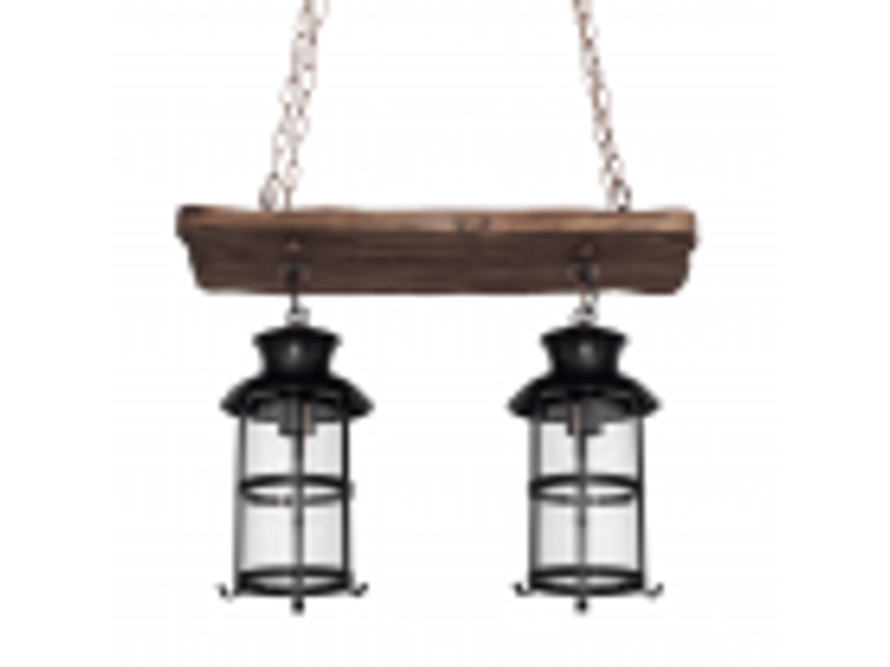  Suspension rustique ABRILA Cortijo 2 lumières E27 marron, bois métal et verre, hauteur réglable 106-132 cm, 51 x 21 cm 124492002 - Conforama D