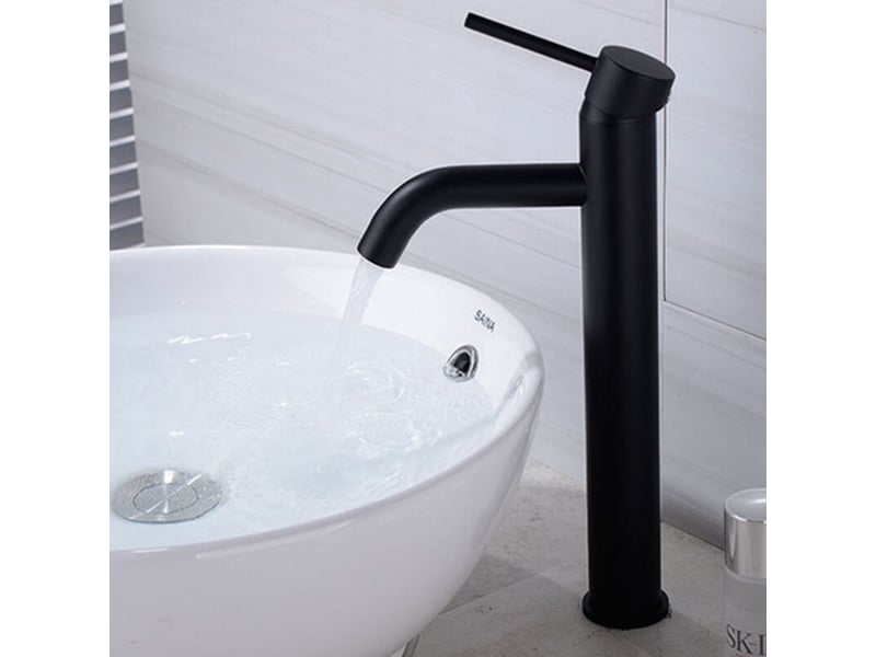  Tall salle de bain robinet single handle vessel évier robinet one hole bowl lavabo mixer avec water supply lines, matte noir  - Conforama B