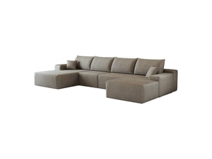 Canapé d’angle modulable 340 x 175 x 83 cm 4 places avec pouf, méridienne en l, assise profonde, sans montage, canapé compressé, chameau