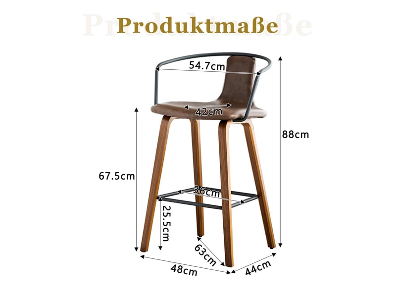  Lot de 2 tabourets de bar 48x44x88cm - modern skandinavisch - pieds en noyer - coussin de siège en cuir - marron  - Conforama C