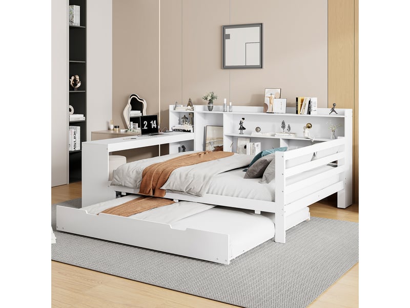  Lit gigogne 140x200cm coloris blanc bois massif lit enfant blanc - Conforama E