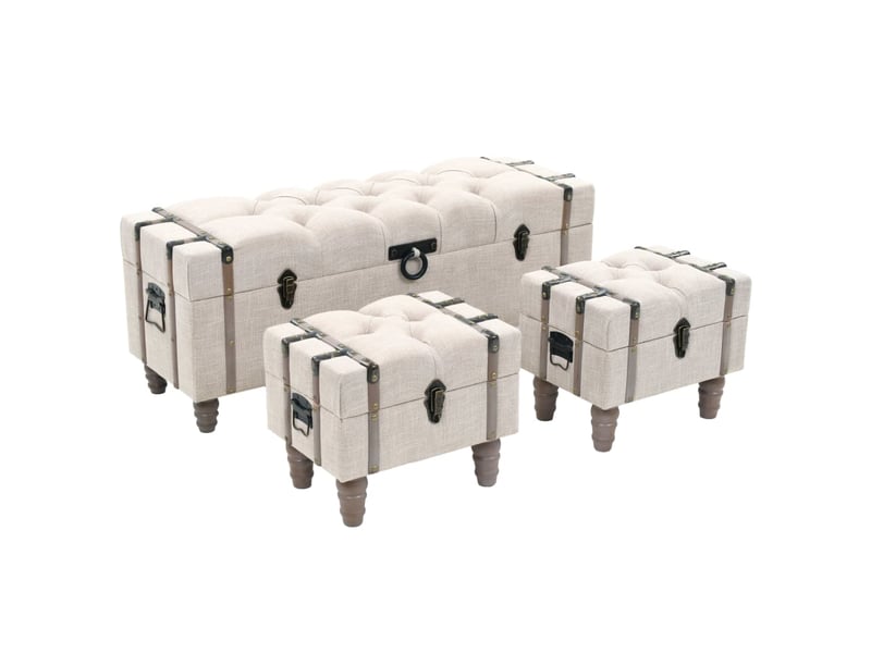  Bancs de rangement 3 pcs crème bois massif de sapin et tissu  - Conforama B