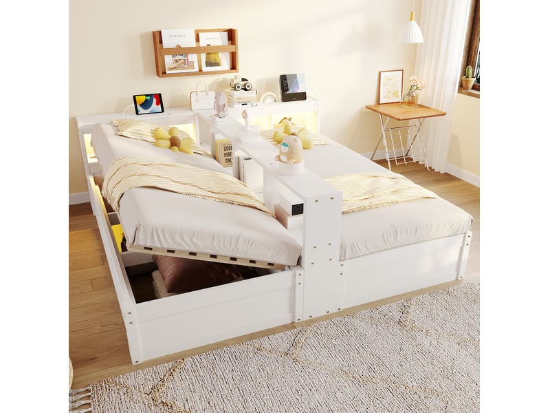  Lit modulable avec rangement 90180 x 200 cm blanc, led et prises intégrées  - Conforama B
