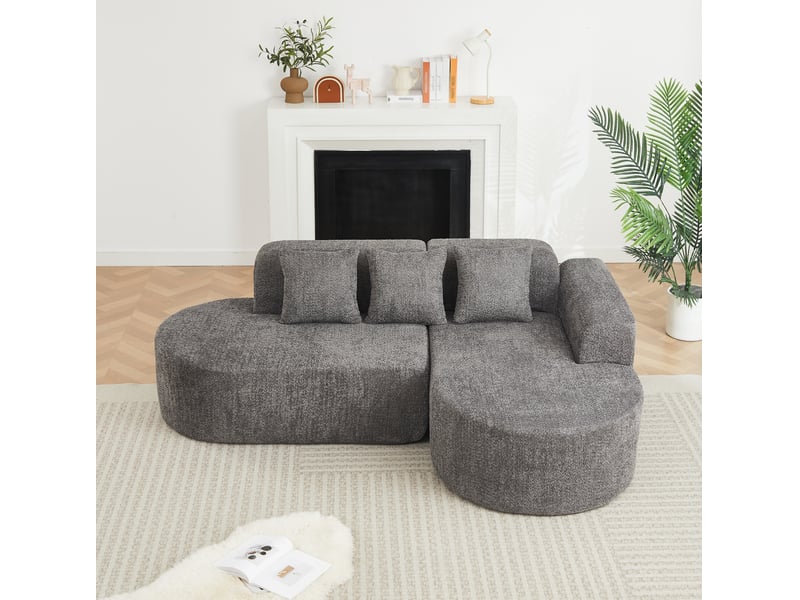  Canapé d’angle en l 3 places droit compressé, design arrondi anthracite, mousse douce, tissu, design moderne  - Conforama D