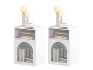 Lot de 2 tables de chevet, table de nuit avec compartiments ouverts, design arqué, 40 x 30 x 60 cm, blanc