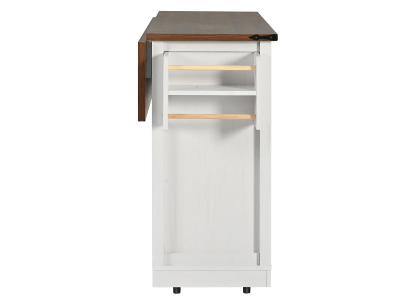 Îlot de cuisine avec plateau extensible 140cm, chariot de cuisine sur roulettes, meuble de rangement beige avec portes coulissantes - Conforama W