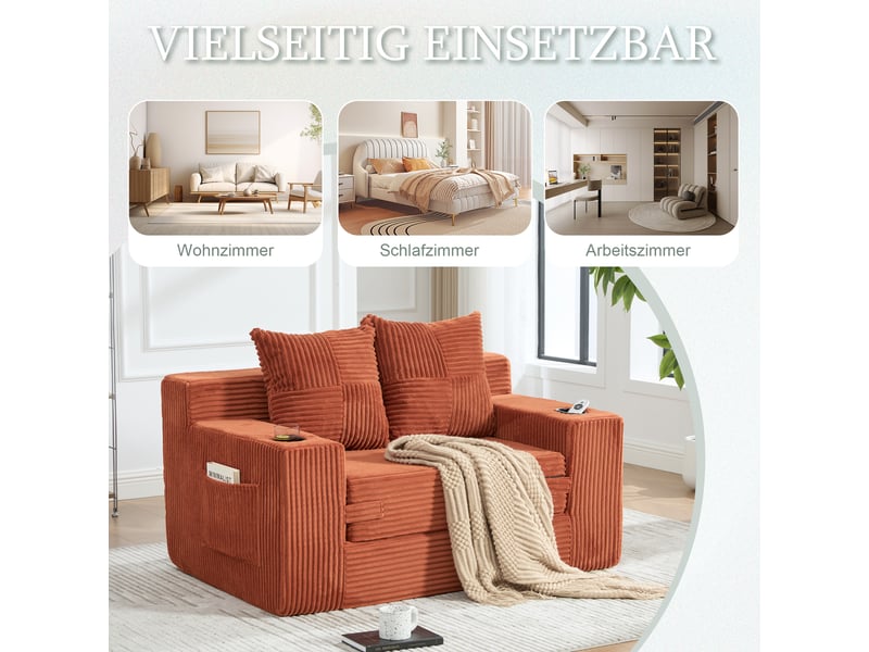  Canapé convertible - ce canapé-lit deux places moderne est un canapé confortable revêtu de cachemire, orange  - Conforama C