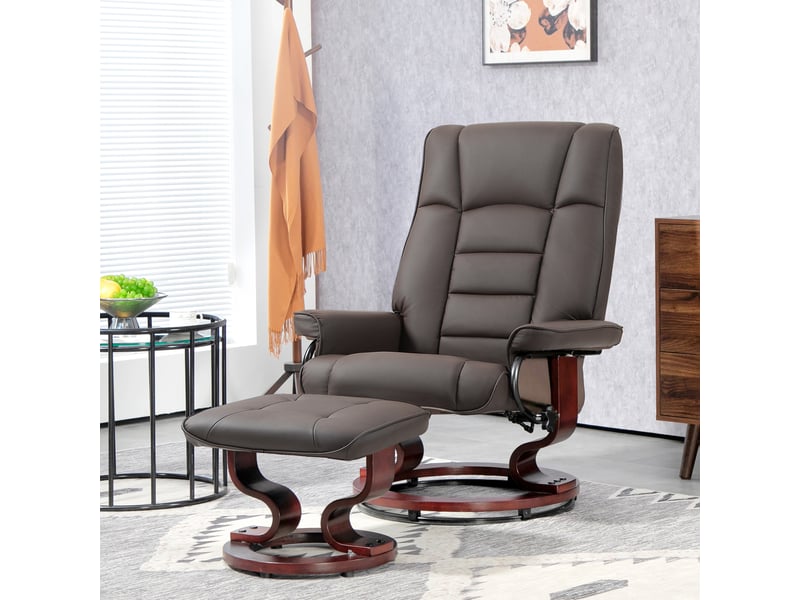  Fauteuil inclinable avec repose-pieds, pivotant et inclinable, revêtement en similicuir, jusqu'à 150 kg, structure en bois, gris  - Conforama C