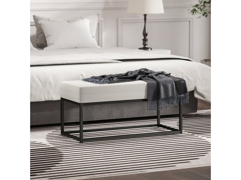  Banc d'entrée moderne en acier, mousse et tissu velouté avec pieds réglables, dimensions 94 x 42 x 44 cm, crème  - Conforama D