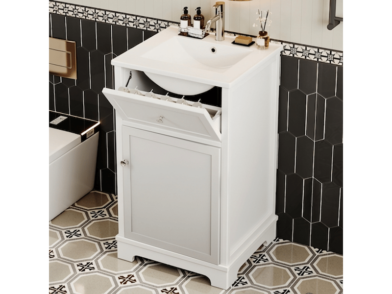Meuble salle de bain 51 cm blanc avec meuble vasque mdf laqué et pieds surélevés - Conforama C