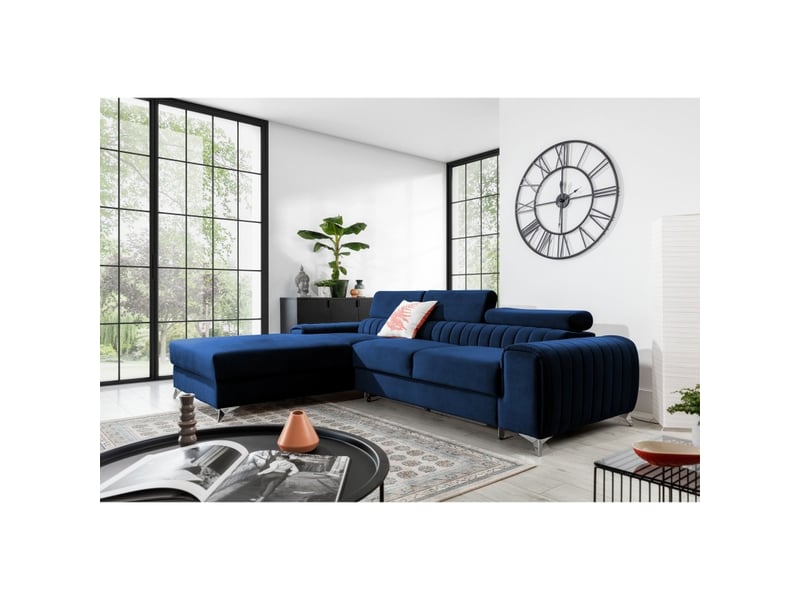  Canapé d'angle gauche bleu foncé convertible 3 places jayson couchage d'appoint  - Conforama E
