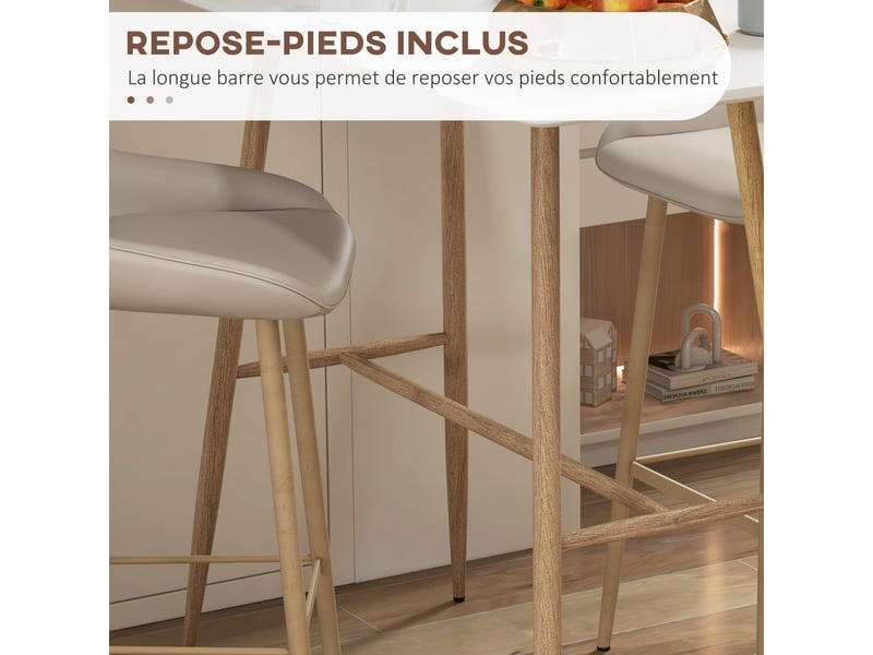  Table de bar rectangulaire 4 personne pieds en acier effet bois assemblage facile blanc 118 x 58 x 98 cm  - Conforama W