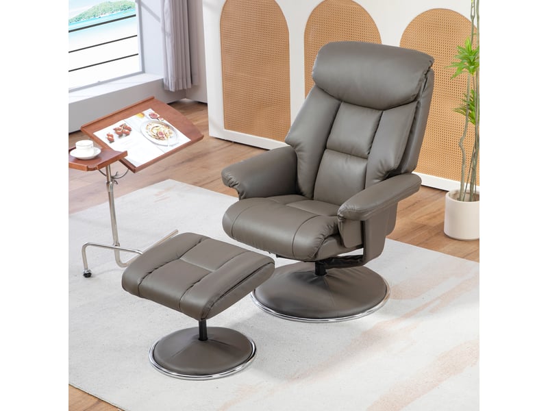  Fauteuil inclinable avec repose-pieds, dossier réglable, similicuir, jusqu'à 150 kg, gris  - Conforama D