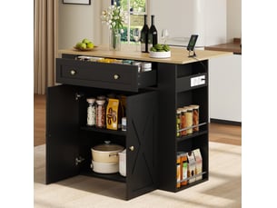 Îlot de cuisine 120x75x97 cm noir avec plateau rabattable et prises