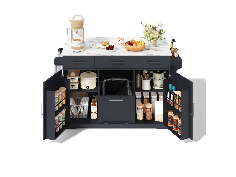 Îlot de cuisine mobile 136x75x92 cm avec plateau rabattable, 3 tiroirs, mdf gris - Conforama A