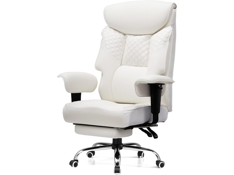  Gtplayer chaise de jeu pour personnes de forte corpulence avec assise 3d, repose-pieds, pu, 180kg - blanc CH810-WT - Conforama A