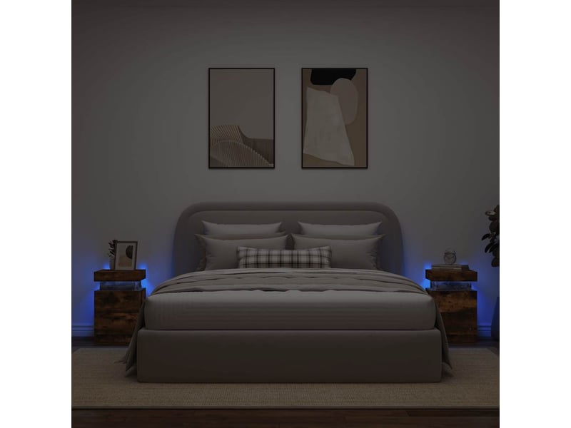  Lot de 2 tables de chevet - cabinet de chevet - table de nuit avec lumières led chêne fumé 35x39x55 cm  - Conforama C