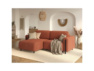 Canapé d'angle convertible arvessa terracotta bouclette – angle gauche avec coffre