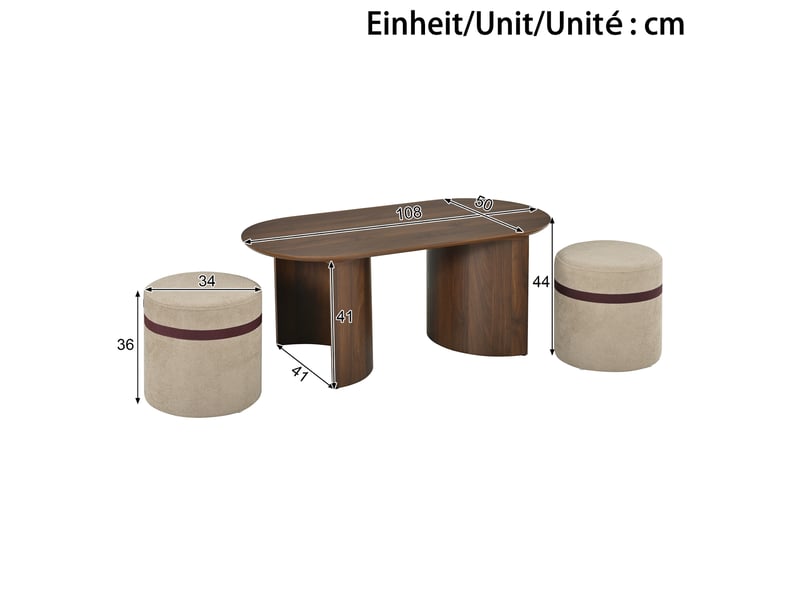  Table basse ovale avec 2 poufs gain de place evryae  - Conforama E