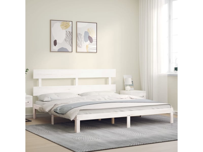  Lit double- lit adulte -  cadre de lit sans matelas blanc 200x200 cm bois massif de pin  - Conforama B