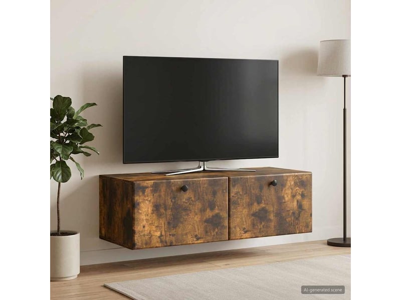  Meuble tv - banc tv - meuble de rangement mural 98 x 41 x 30 cm chêne fumé bois d'ingénierie  - Conforama B