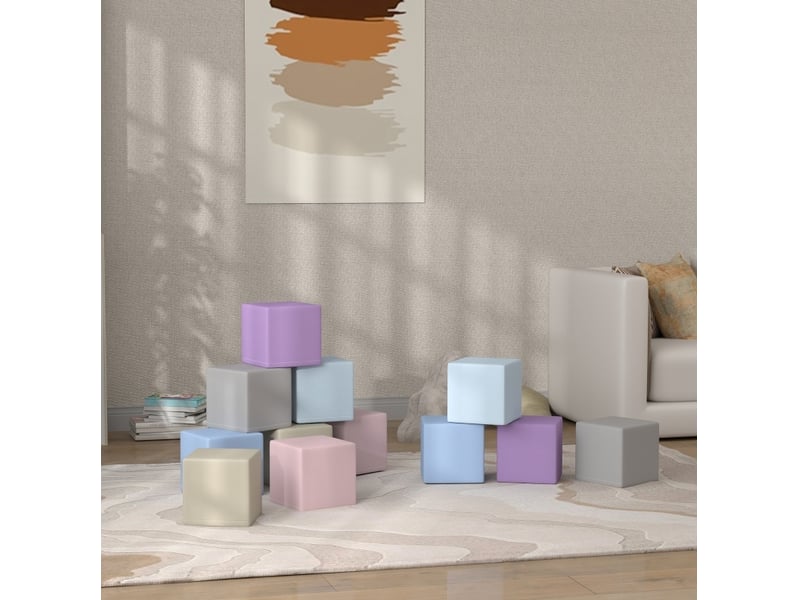  Set de 12 blocs souples 20 x 20 x 20 cm multicolore en simili cuir, jeu de construction pour enfants  - Conforama B