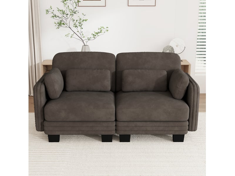  Canapé droit modulable 2 places 176x88x88 cm en chenille marron  - Conforama B