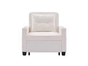 Canapé convertible 1 place blanc avec port usb et porte-gobelets