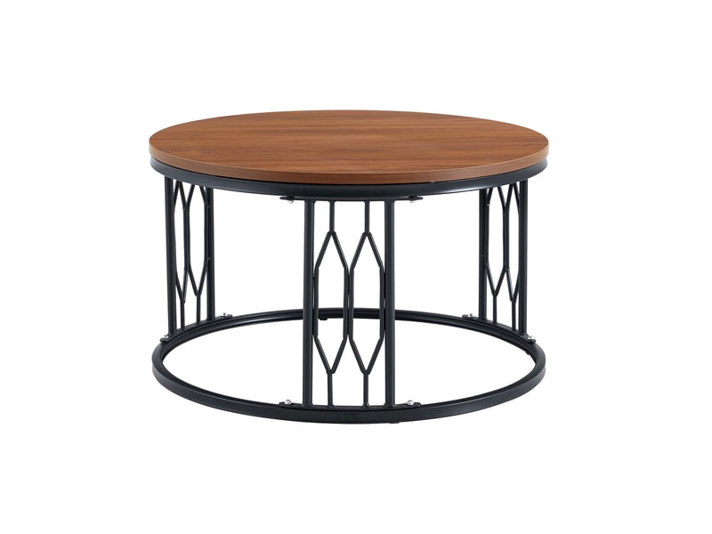  Table basse ronde avec structure ouverte et pied antidérapant pour salon, en mdf et métal, noyer, 70×40,5 cm  - Conforama A
