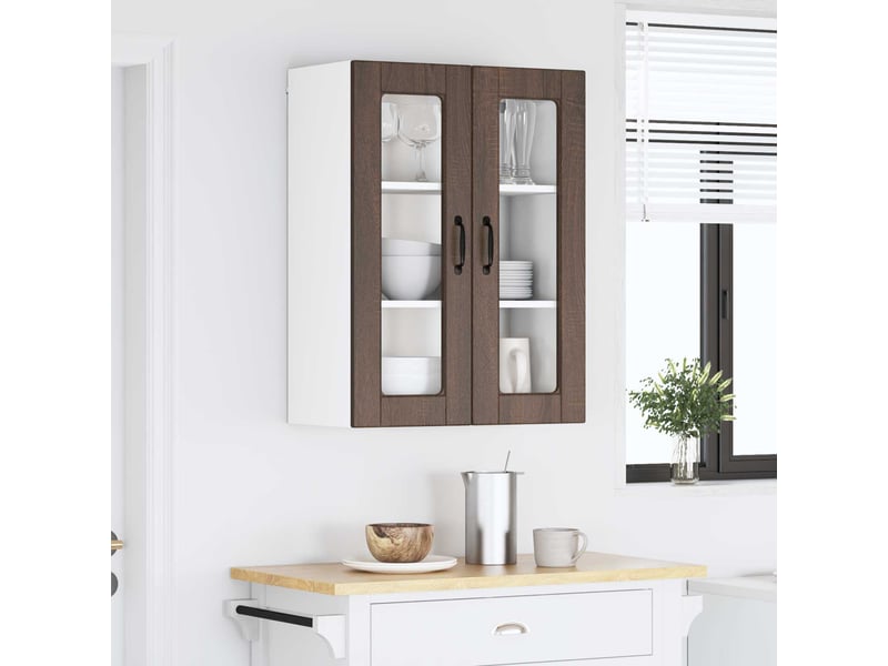  Meuble mural de cuisine, cabinet en verre mural chêne brun 60x31x80cm shl3848  - Conforama D