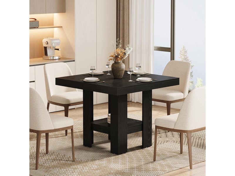  Table à manger pour 2 personnes, 80 x 80 x 75 cm, carré table de salle à manger industrielle pour salle à manger, cuisine, salon, noir  - Conforama E