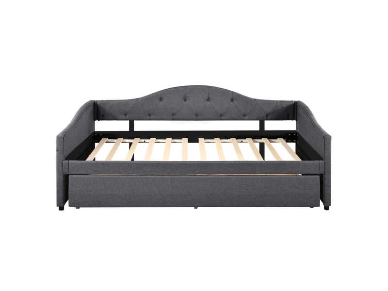  Lit banquette gris 90x200 cm en lin avec lit gigogne, style minimaliste  - Conforama A