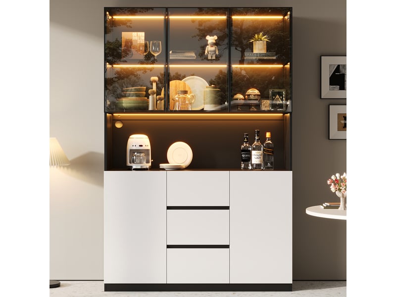  Vitrine de rangement, avec 3 tiroirs, 120 x 40 x 200 cm, avec 2 portes, en verre trempé, pour salle à manger, pour maison et appartement  - Conforama B