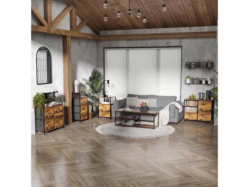 Table de chevet avec 2 tiroirs tissus table d'appoint petit meuble de rangement style industriel commode 2 tiroirs - bois et métal - 45 x 40 x 70,5 cm  - Conforama D