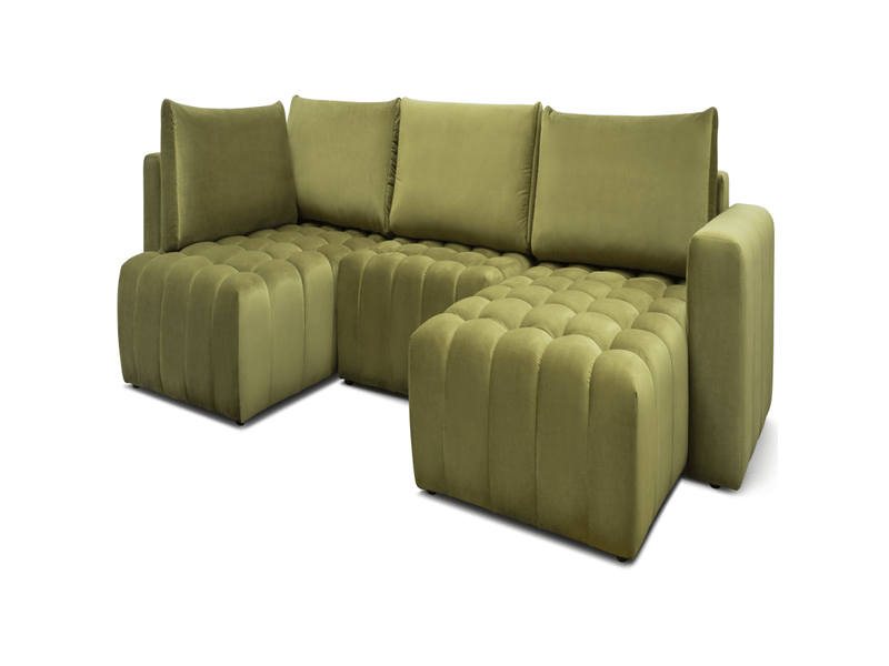 Canapé d'angle bonita convertible 6 places vert caca d'oie effet velours – droit – 350x175cm - Conforama D