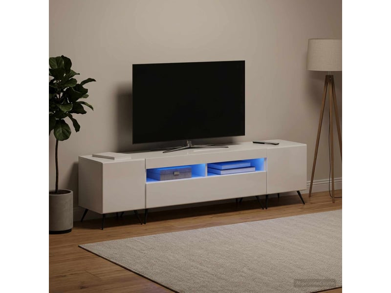  Ensemble de 3 meubles tv - banc tv - meuble de rangement led breda 3 pcs blanc brillant  - Conforama C