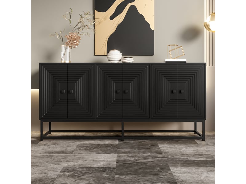 Buffet avec 6 portes et 3 compartiments pour salon en panneaux de particules 160×38×75,5 cm noir - Conforama B