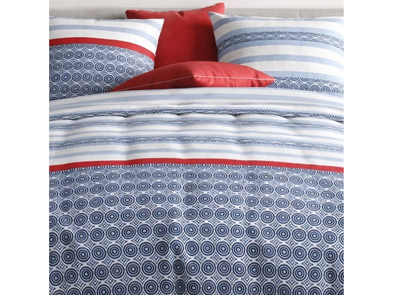  Parure housse de couette 260x240cm + 2 taies motif bleu blanc et rouge 100% coton - taorini TAORINI - Conforama C