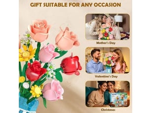 Kit bouquet de fleurs en briques mini 705 pieces avec vase bleu et leds