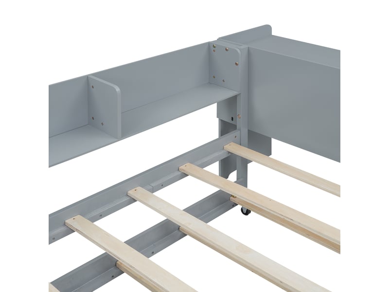  Lit enfant 90x200 avec lit gigogne et bureau intégré - pin massif gris avec étagères de rangement  - Conforama D