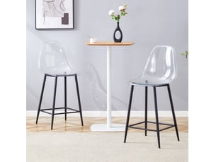 Tabouret de bar lot de 2 avec repose-pieds et structure métallique, en plastique transparent et noir pour cuisine