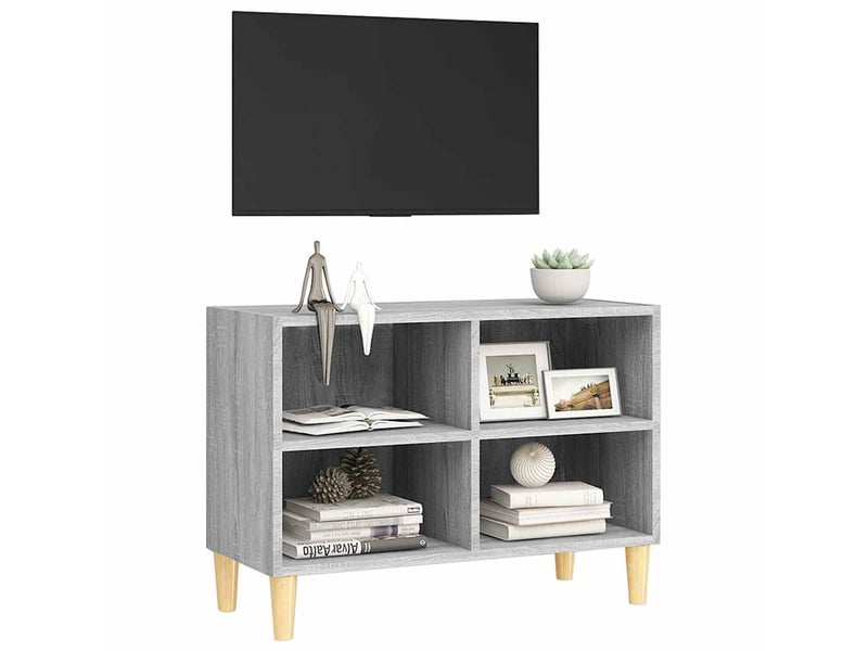  Meuble tv - banc tv - meuble de rangement avec pieds en bois massif sonoma gris 69,5x30x50 cm  - Conforama E