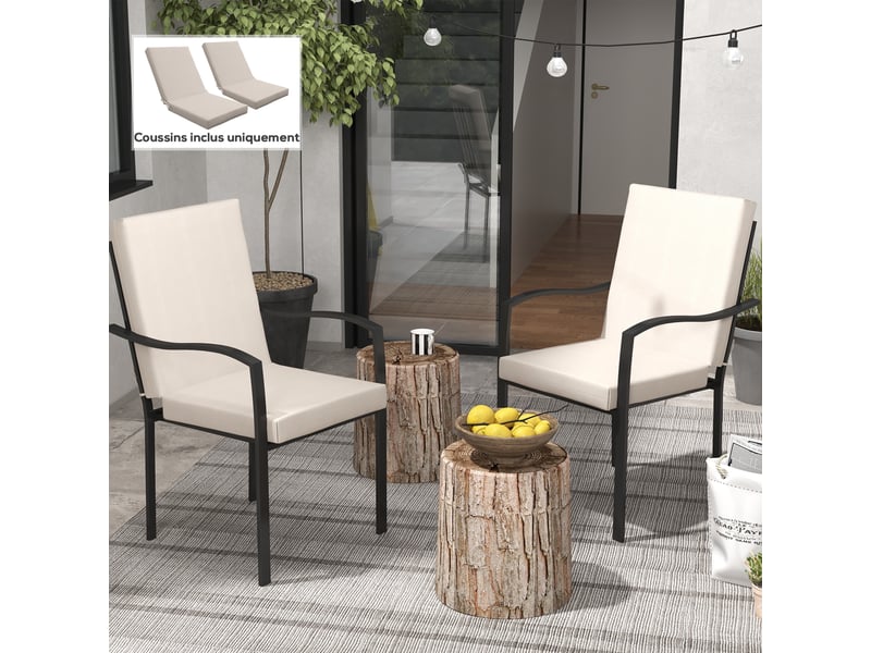 Lot de 2 coussins d'extérieur pour fauteuil chaise à dossier avec attaches rembourrage 8 cm, dim. 112l x 51l cm, beige  - Conforama C