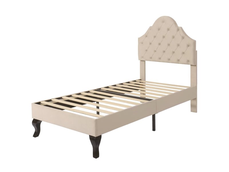  Lit 90x200 cm en velours, tête réglable, sommier inclus, montage facile, confortable, beige  - Conforama W