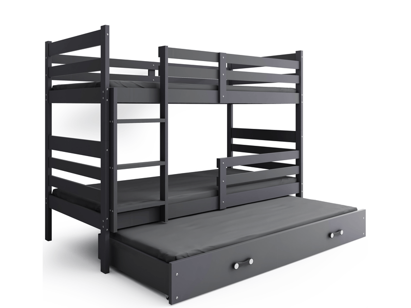  Lit superposé 3 places eric 90x200 cm + lit tiroir 80x190 cm interbeds - bois massif de pin - gris  - Conforama A