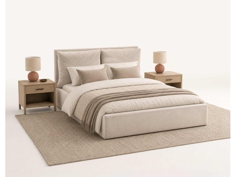  Pivoine - lit coffre queen size - 160x200 - en velours côtelé - sommier inclus - best mobilier - beige PIVOINE - Conforama D