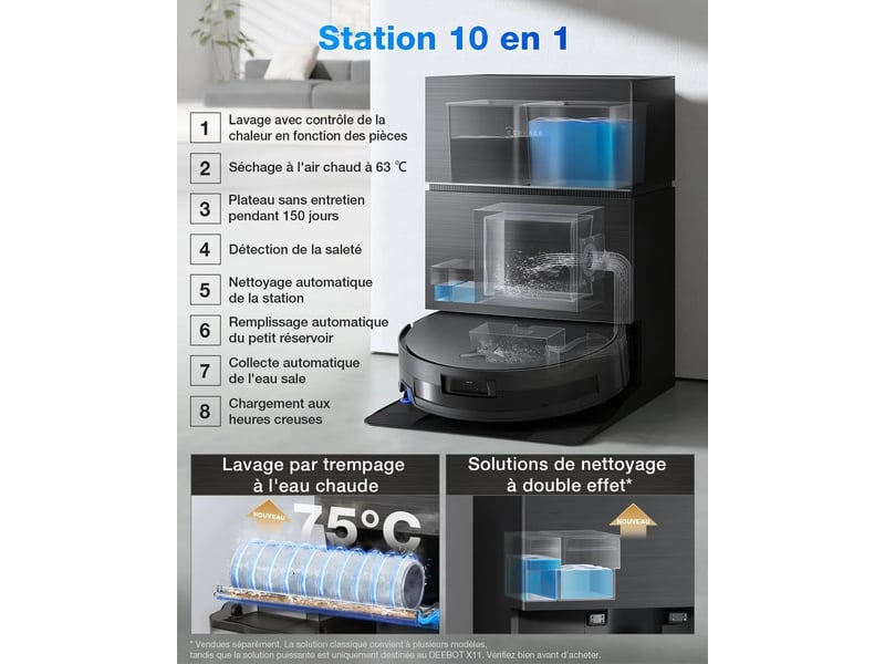 ECOVACS DEEBOT X11 Pro Omni Robot Aspirateur Laveur,19500Pa,OZMO Roller 2.0,TruEdge 3.0,Station Omni BLAST, 19500Pa, TruEdge 3.0 - Conforama D