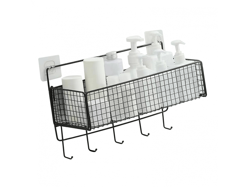  Panier de rangement mural multifonctionnel en fer avec crochet pour cuisine et salle de bain (noir)  - Conforama A