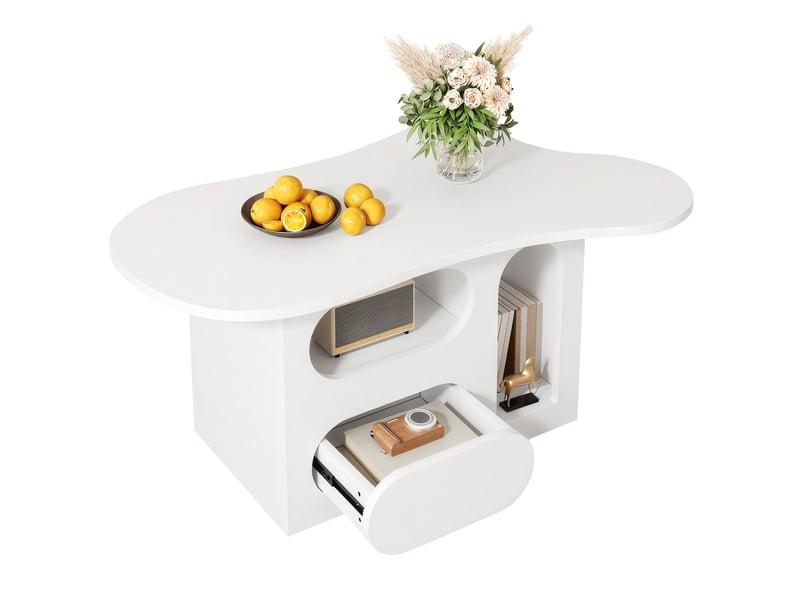  Table basse avec tiroirs, table basse en forme de nuage avec compartiments de rangement ouverts, matériaux de haute qualité. 97 x 45 x 43,5 cm  - Conforama A