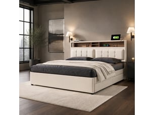 Lit avec rangement 140x200 cm coloris beige